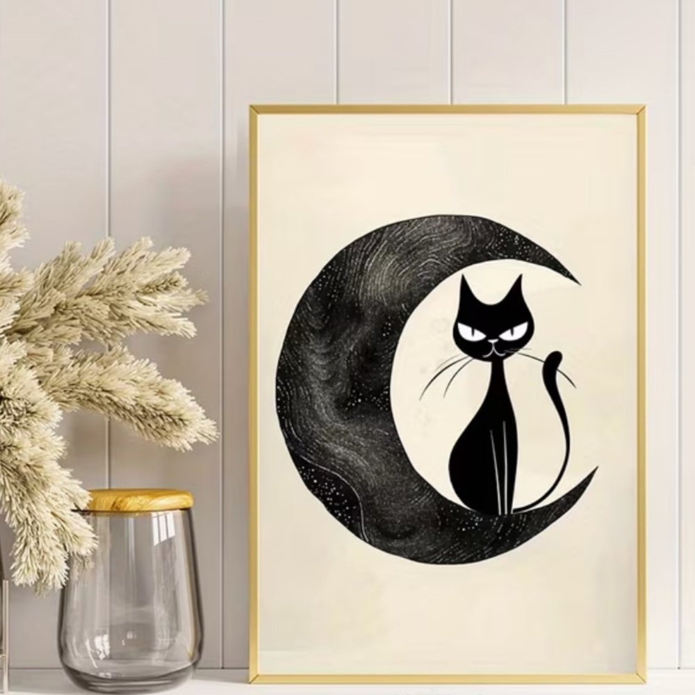 Black Cat and Moon Art Print